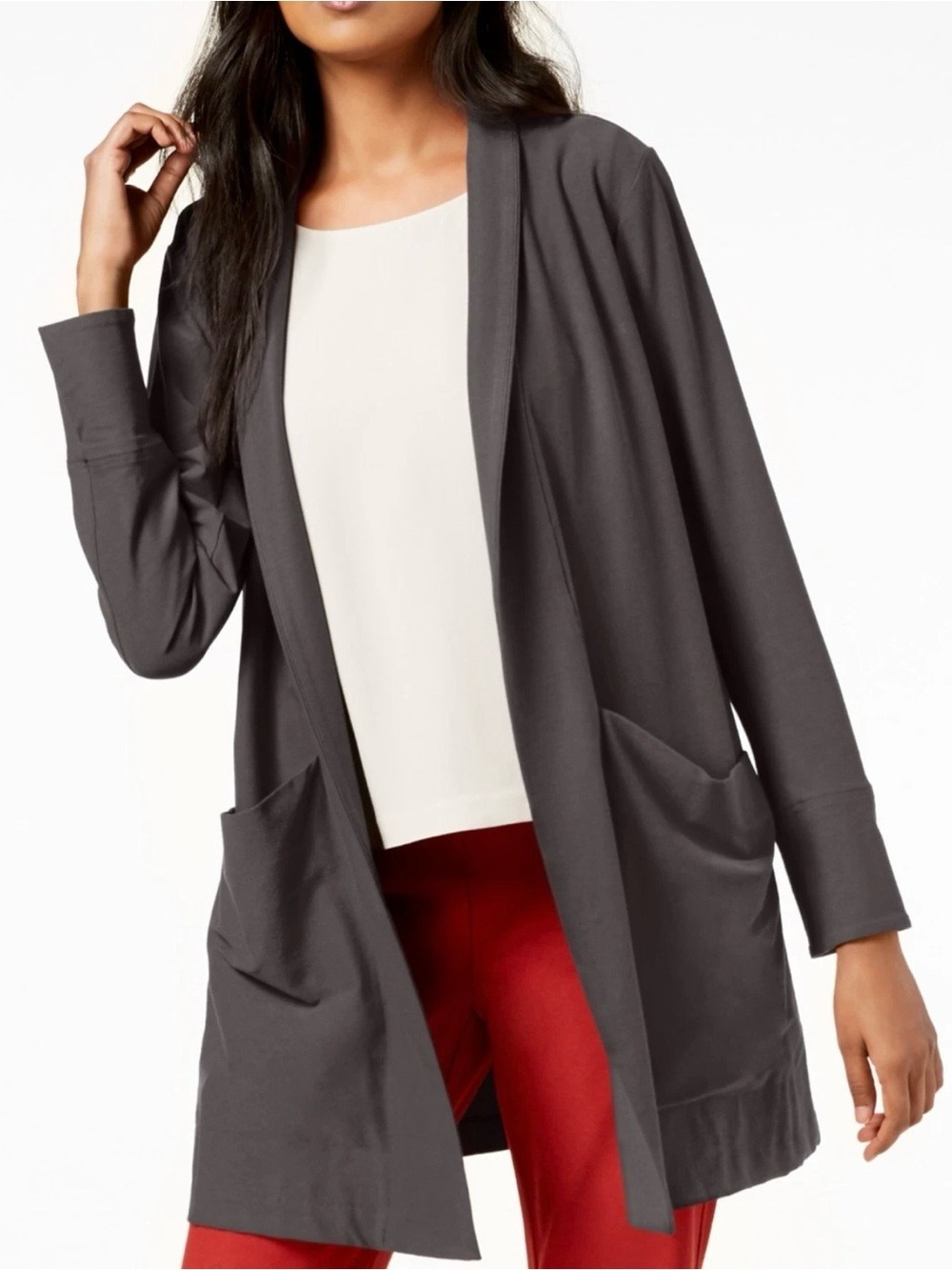 Eileen Fisher Washable Stretch Crepe Kimono Jacket Size 3X Taupe